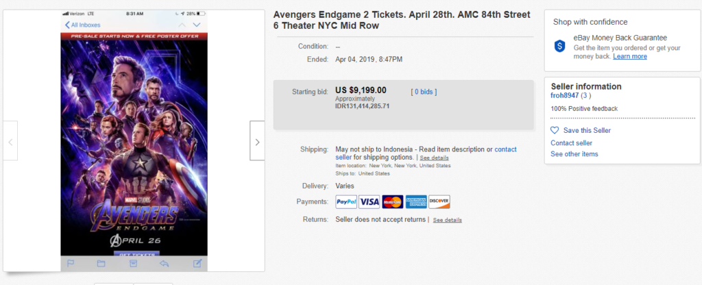 tiket avengers: endgame